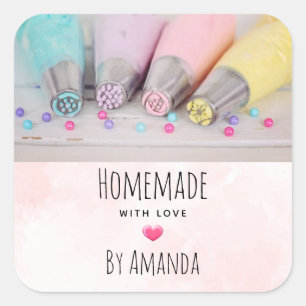 Homemade with Love Pastel Cake Decorating Tools Square Sticker