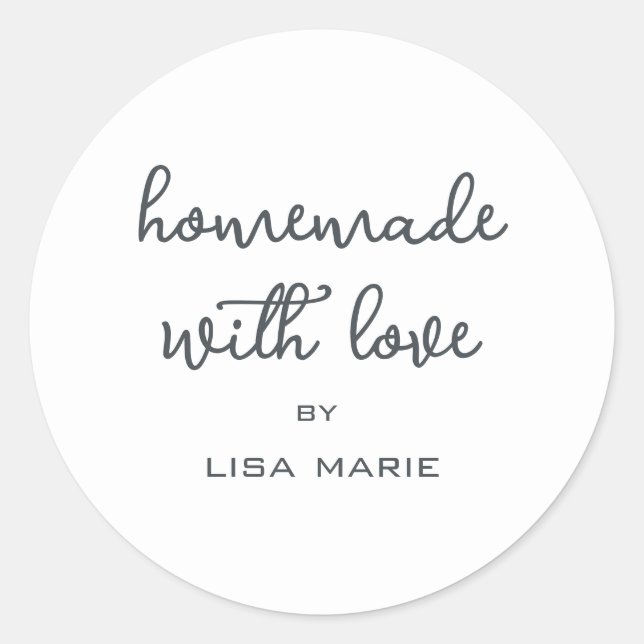 Homemade with Love Personalized Black White Gift Classic Round Sticker (Front)