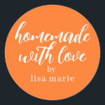 Homemade with Love Personalized Bright Orange Gift Classic Round Sticker<br><div class="desc">Rustic and modern personalized homemade with love sticker feautures stylish handwritten script calligraphy on a bright orange background. Perfect for all your homemade gifts! Simply add your name to the label. Exclusively designed for you by Happy Dolphin Studio!</div>