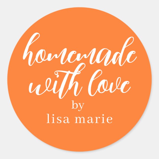 Homemade with Love Personalized Bright Orange Gift Classic Round Sticker (Front)