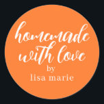 Homemade with Love Personalized Bright Orange Gift Classic Round Sticker<br><div class="desc">Rustic and modern personalized homemade with love sticker feautures stylish handwritten script calligraphy on a bright orange background. Perfect for all your homemade gifts! Simply add your name to the label. Exclusively designed for you by Happy Dolphin Studio!</div>