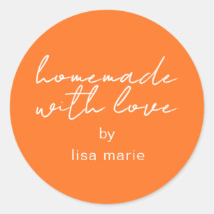 Homemade with Love Personalized Bright Orange Gift Classic Round Sticker