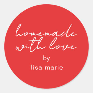 Homemade with Love Personalized Bright Red Gift Classic Round Sticker
