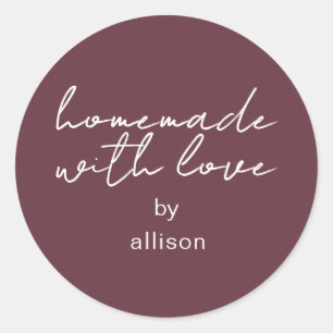 Homemade with Love Personalized Burgundy Gift Classic Round Sticker