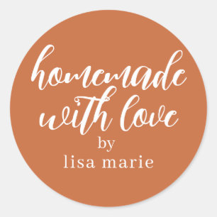 Homemade with Love Personalized Burnt Orange Gift Classic Round Sticker