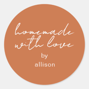 Homemade with Love Personalized Burnt Orange Gift Classic Round Sticker