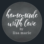 Homemade with Love Personalized Chalkboard Gift Classic Round Sticker<br><div class="desc">Rustic and modern personalized homemade with love sticker feautures stylish handwritten script calligraphy on a chalkboard background. Perfect for all your homemade gifts! Simply add your name to the label. Exclusively designed for you by Happy Dolphin Studio!</div>