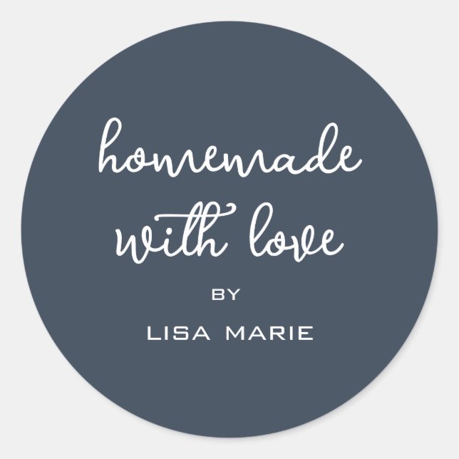 Homemade with Love Personalized Dark Blue Gift Classic Round Sticker (Front)