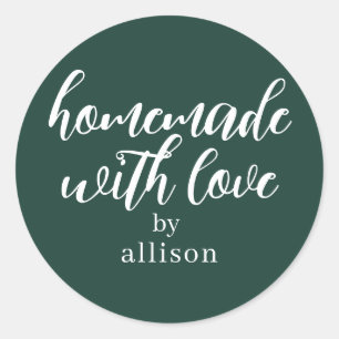 Homemade with Love Personalized Dark Green Gift Classic Round Sticker