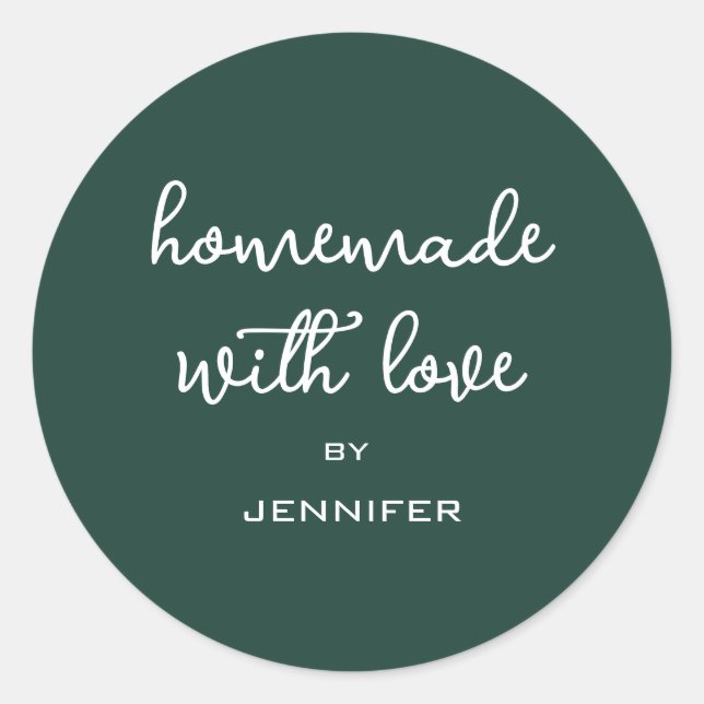 Homemade with Love Personalized Dark Green Gift Classic Round Sticker (Front)