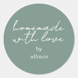 Homemade with Love Personalized Dusty Green Gift Classic Round Sticker