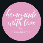 Homemade with Love Personalized Fuchsia Pink Gift Classic Round Sticker<br><div class="desc">Rustic and modern personalized homemade with love sticker feautures stylish handwritten script calligraphy on a fuchsia pink background. Perfect for all your homemade gifts! Simply add your name to the label. Exclusively designed for you by Happy Dolphin Studio!</div>