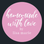 Homemade with Love Personalized Fuchsia Pink Gift Classic Round Sticker<br><div class="desc">Rustic and modern personalized homemade with love sticker feautures stylish handwritten script calligraphy on a fuchsia pink background. Perfect for all your homemade gifts! Simply add your name to the label. Exclusively designed for you by Happy Dolphin Studio!</div>