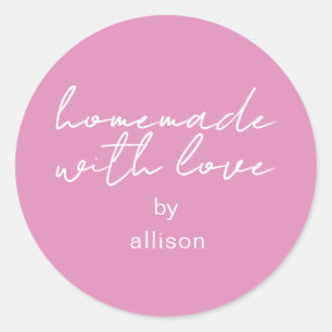 Homemade with Love Personalized Fuchsia Pink Gift Classic Round Sticker