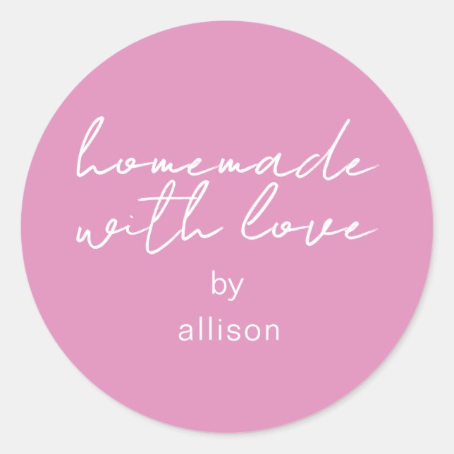 Homemade with Love Personalized Fuchsia Pink Gift Classic Round Sticker (Front)