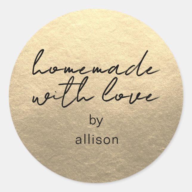 Homemade with Love Personalized Gold Gift Classic Round Sticker (Front)