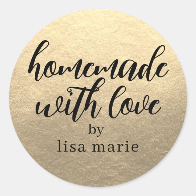 Homemade with Love Personalized Gold Gift Classic Round Sticker (Front)