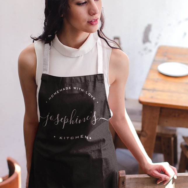 Homemade with Love Personalized Kitchen Apron (Custom black white homemade with love personalized apron.)