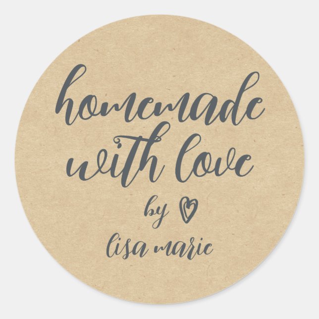 Homemade with Love Personalized Kraft Paper Classic Round Sticker (Front)
