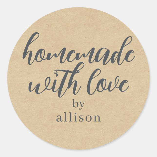 Homemade with Love Personalized Kraft Paper Classic Round Sticker (Front)
