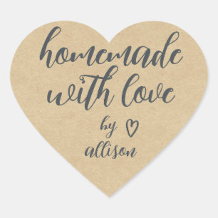 Homemade with Love Personalized Kraft Paper  Heart Sticker