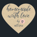 Homemade with Love Personalized Kraft Paper Heart Sticker<br><div class="desc">Rustic and modern personalized homemade with love heart sticker feautures stylish handwritten script calligraphy on a kraft paper background. Perfect for all your homemade gifts! Simply add your name to the label. Exclusively designed for you by Happy Dolphin Studio!</div>