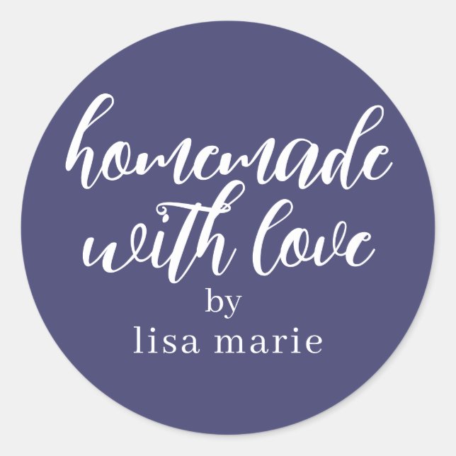 Homemade with Love Personalized Navy Blue Gift Classic Round Sticker (Front)
