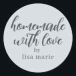 Homemade with Love Personalized Pastel Blue Gift Classic Round Sticker<br><div class="desc">Rustic and modern personalized homemade with love sticker feautures stylish handwritten script calligraphy on a pastel blue background. Perfect for all your homemade gifts! Simply add your name to the label. Exclusively designed for you by Happy Dolphin Studio!</div>