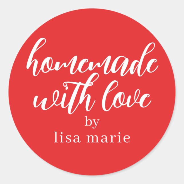 Homemade with Love Personalized Red Gift Classic Round Sticker (Front)