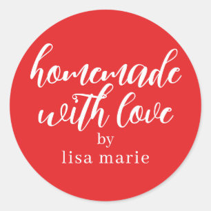 Homemade with Love Personalized Red Gift Classic Round Sticker