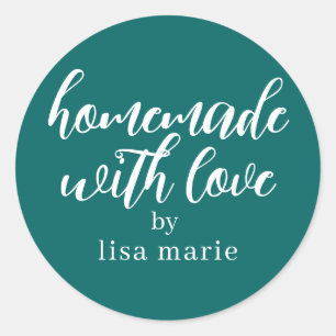 Homemade with Love Personalized Teal Green Gift Classic Round Sticker