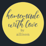 Homemade with Love Personalized Yellow Gift Classic Round Sticker<br><div class="desc">Rustic and modern personalized homemade with love sticker feautures stylish handwritten script calligraphy on an illuminating yellow background. Perfect for all your homemade gifts! Simply add your name to the label. Exclusively designed for you by Happy Dolphin Studio!</div>