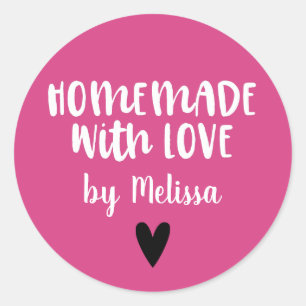Homemade With Love Pink Classic Round Sticker