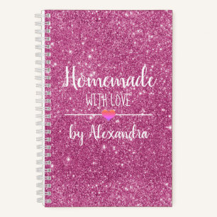 Homemade with love pink glitter recipe notebook