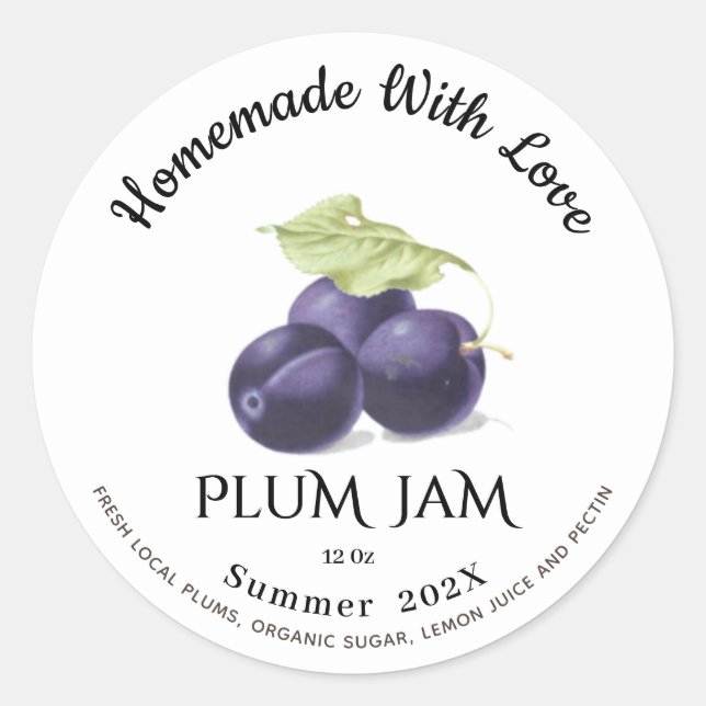 Homemade With Love PLUM Jam Summer 202X Classic Round Sticker (Front)
