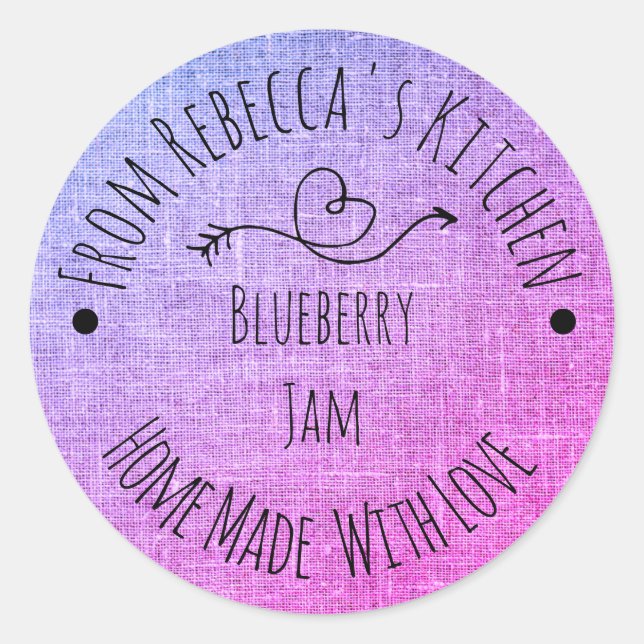 Homemade with Love Purple  Burlap  Canning Label (Front)
