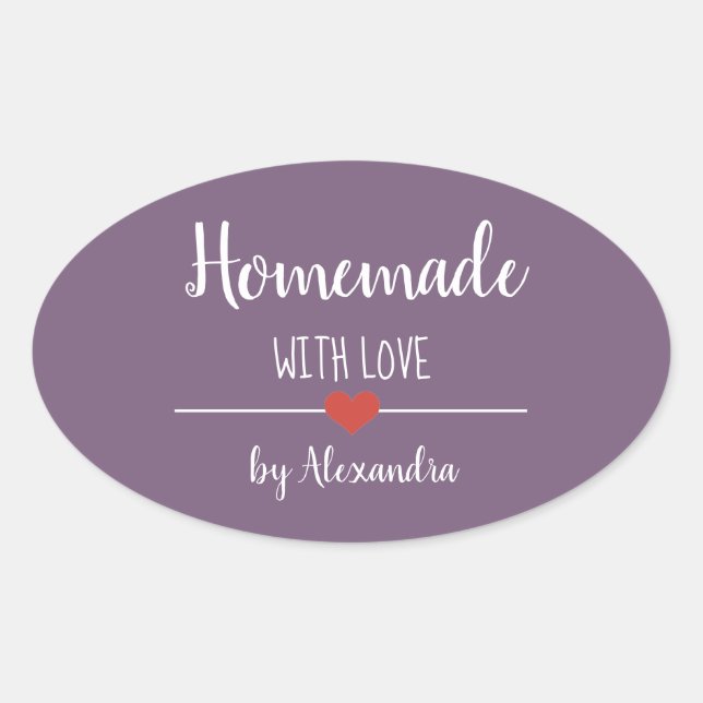 Homemade with love purple personalized  oval sticker (Front)