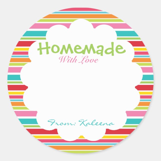 Homemade With Love Rainbow Classic Round Sticker (Front)