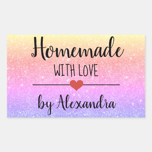Homemade with love rainbow glitter script  sticker (Front)