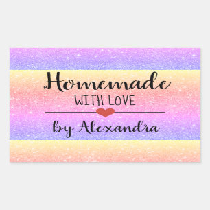 Homemade with love rainbow glitter script  sticker