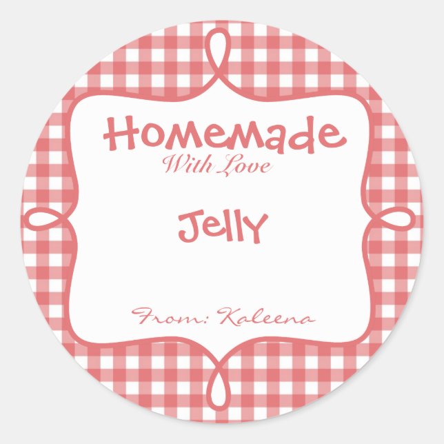 Homemade With Love Red Gingham Classic Round Sticker (Front)