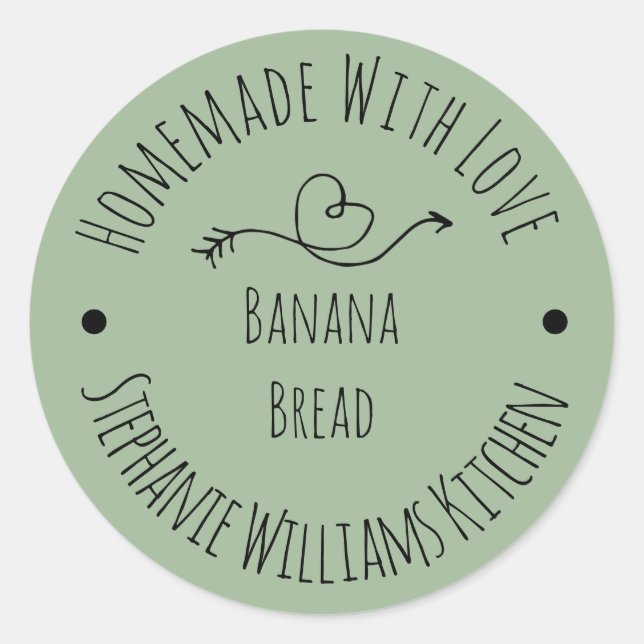 Homemade with Love Sage Green |  Baked Goods  Classic Round Sticker (Front)