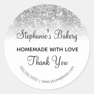 Homemade with Love Silver Glitter Thank you Classic Round Sticker