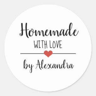 Homemade with love simple white script custom classic round sticker