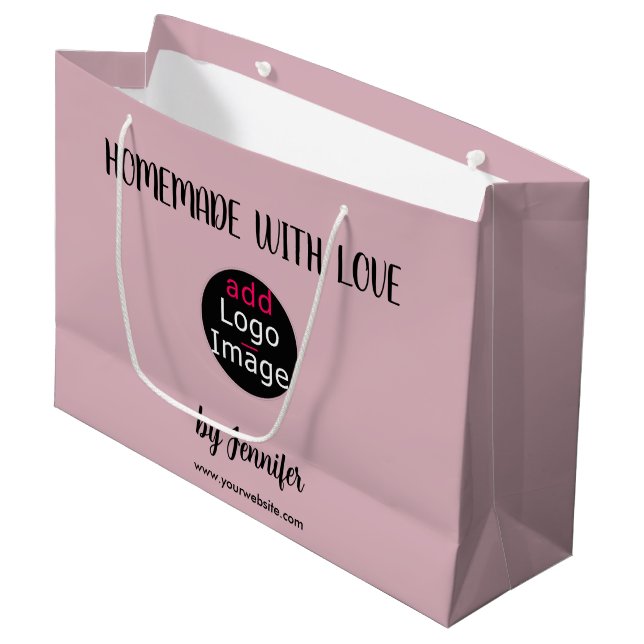 Homemade With Love Stylish Custom Dusty Rose Pink  Large Gift Bag (Front Angled)