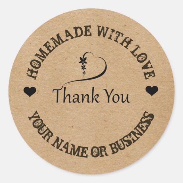 HOMEMADE WITH LOVE THANK YOU CLASSIC ROUND STICKER (Front)