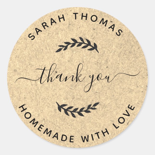 Homemade with Love Thank You Create Your Own Classic Round Sticker (Front)