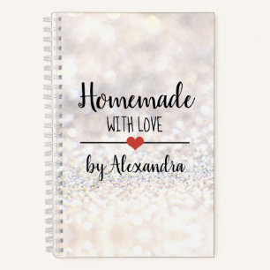 Homemade with love white glitter recipe notebook