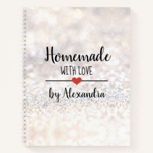 Homemade with love white glitter recipe notebook