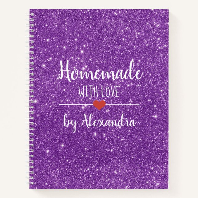 Homemade with purple glitter recipe notebook (Front)